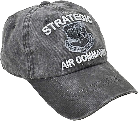 US Military Strategic Air Command Pigment Washed Black Adjustable Baseball Hat Cap
