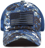 US Flag Detachable Patch Micro Soft Mesh Baseball Hat Cap (Navy Blue Camouflage)
