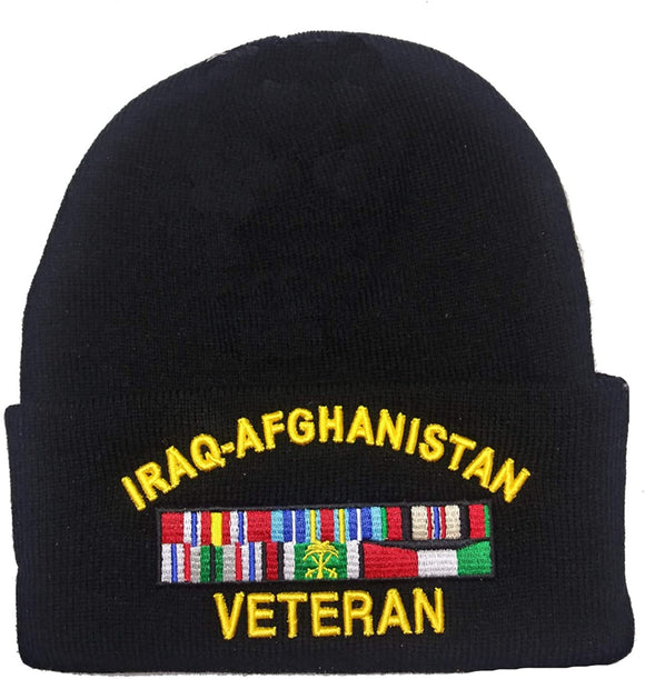 US Military Iraq Afghanistan Veteran Black Skull Beanie Hat Cap