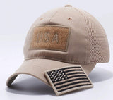 US Flag Detachable Patch Micro Soft Mesh Baseball Hat Cap (Khaki)