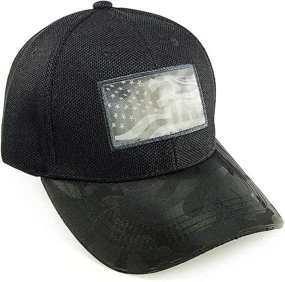 US Flag Hologram Patch Baseball Hat Cap (Black)