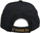 US Military 6th Marine Division Black Adjustable Baseball Hat Cap