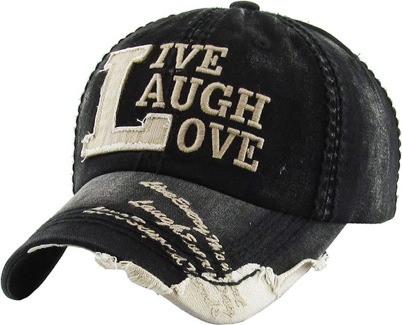Live, Laugh, Love Vintage Dad Baseball Hat Cap (Black)