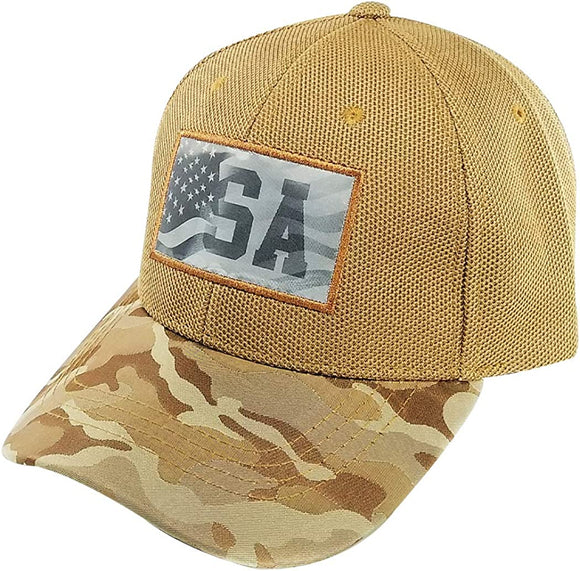 US Flag Hologram Patch Baseball Hat Cap (Khaki)