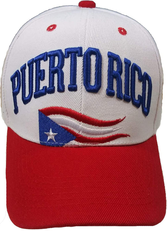 Puerto Rico Hidden Flag Design Baseball Hat Cap (White/Red)