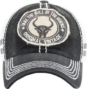 Bull Vintage Meshback Dad Baseball Hat Cap (Black)
