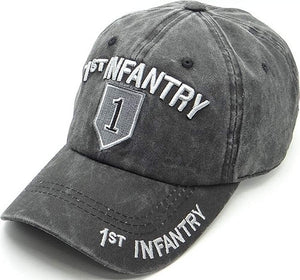 US Military 1st Infantry Division Pigment Washed Black Adjustable Baseball Hat Cap