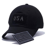 US Flag Detachable Patch Micro Soft Mesh Baseball Hat Cap (Black)