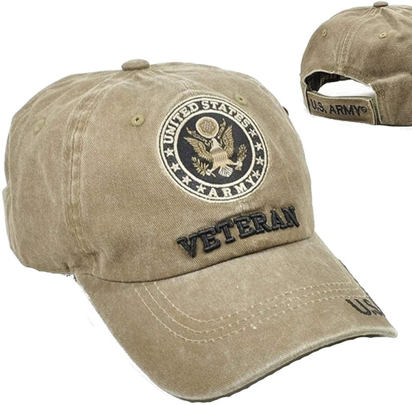 US Military Army Veteran Pigment Washed Khaki Adjustable Baseball Hat Cap