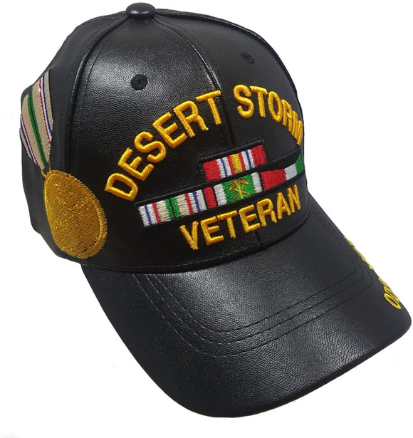 US Military Desert Storm Veteran ODS Vet Brim PU (Plyurethane) Black Baseball Hat Cap