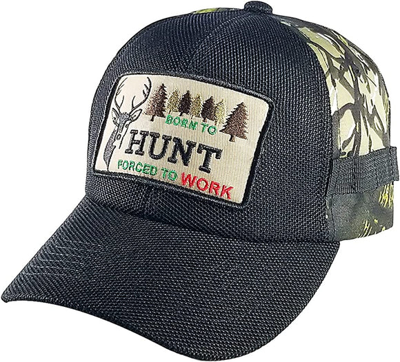 Born To Deer Hunt Patch Trucker Hat Cap (Black/Camouflage)