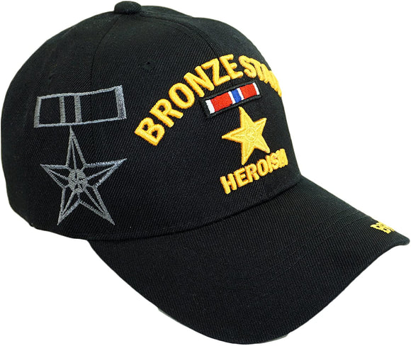 US Military Bronze Star Heroism Black Baseball Hat Cap