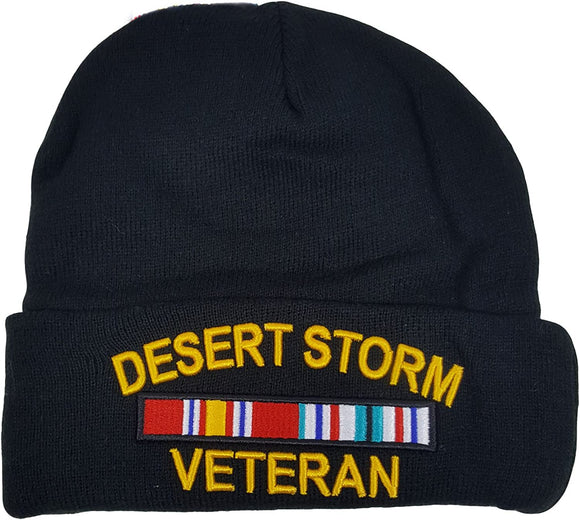 US Desert Storm Veteran Black Skull Beanie Hat Cap