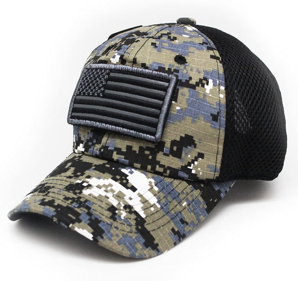US Flag Detachable Patch Micro Soft Mesh Baseball Hat Cap (Black Camouflage)