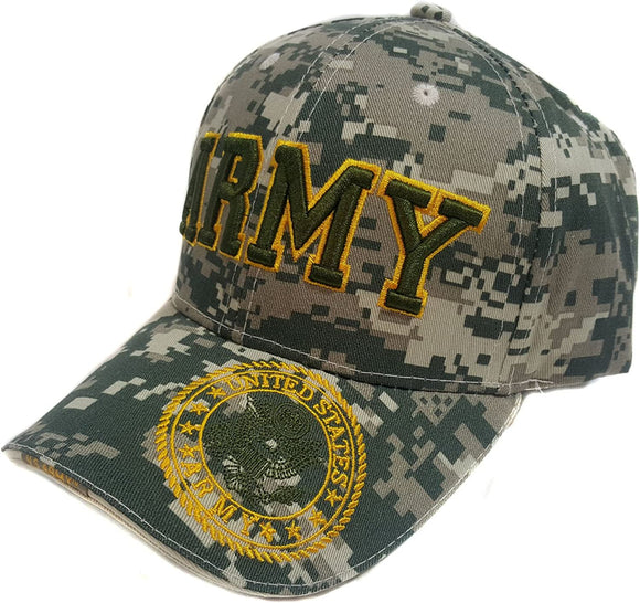 US Military Army Bold Emblem on Brim Adjustable Baseball Hat Cap (Digital Camouflage)