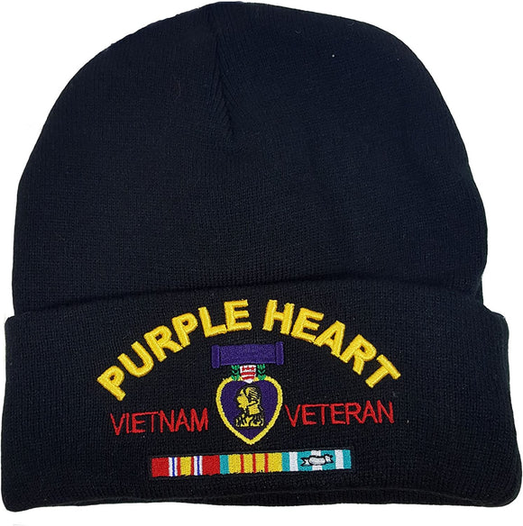 US Purple Heart Vietnam Veteran Black Skull Beanie Hat Cap