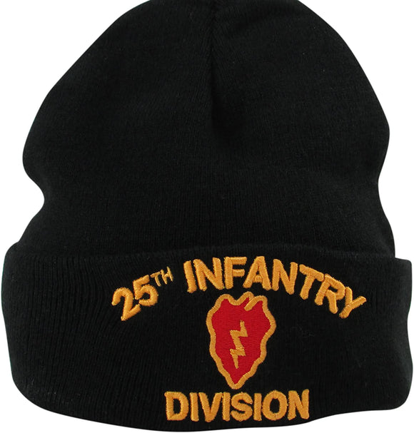 US Military 25th Infantry Division Black Skull Beanie Hat Cap