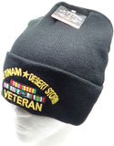 US Military Vietnam Desert Storm Veteran Black Skull Beanie Hat Cap
