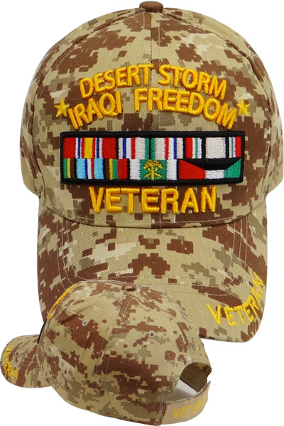 US Military Desert Storm Iraqi Freedom Veteran Ribbon Desert Camouflage Adjustable Baseball Hat Cap
