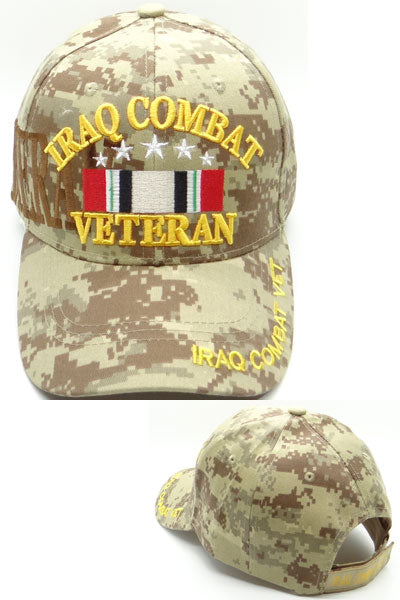 US Military Iraq Combat Veteran Ribbon Desert Camouflage Adjustable Baseball Hat Cap