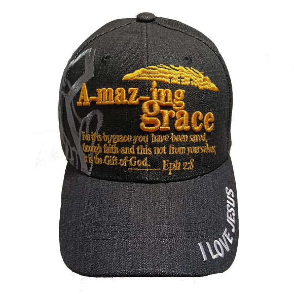 AMAZING GRACE Christian Baseball Hat Cap (Denim Black)