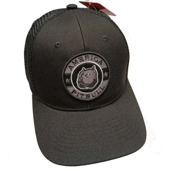 America Pit Bull Face Embroidered Trucker Baseball Hat Cap (Black)