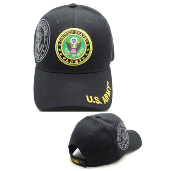 US Military Army Shield Logo Shadow Black Adjustable Baseball Hat Cap