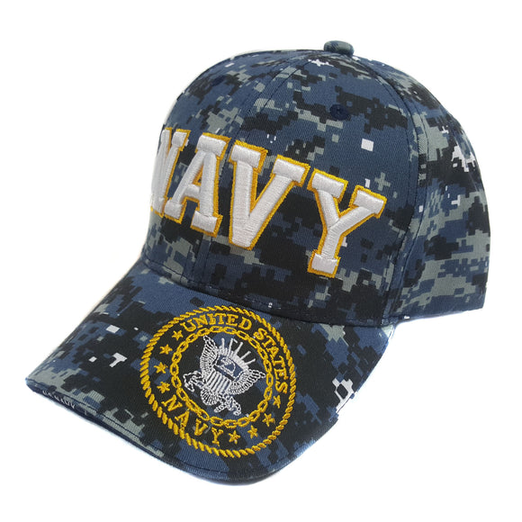 US Military Navy Embroidery With Emblem On Brim Blue Camouflage Adjustable Baseball Hat Cap