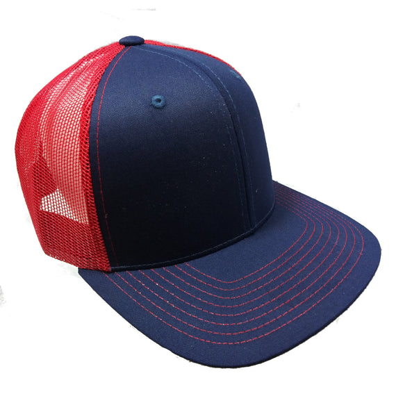 Cambridge Mesh Back Trucker Hat Cap (Navy Blue/Red)