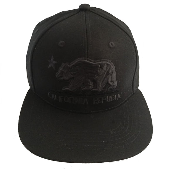 California Republic Cali Bear Embroidered Flat Bill Snapback Hat Cap (Black Shadow)