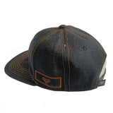 Diamond Embroidered Denim Black Flat Bill Snapback Hat Cap