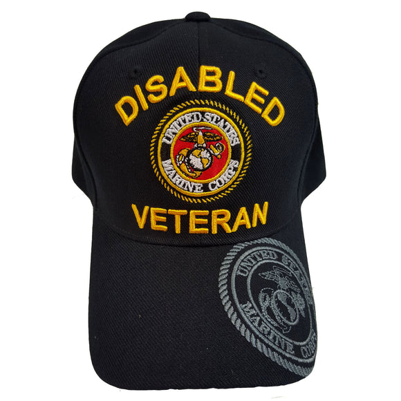 US Military Disabled Veteran Marine Corps Baseball Hat Cap (Black)