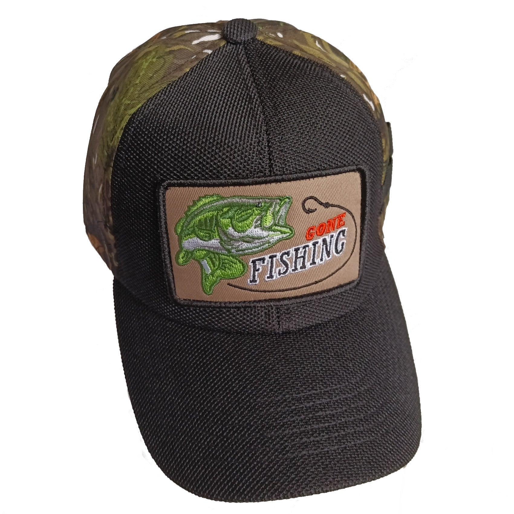 Gone Bass Fishing Patch Trucker Hat Cap (Black/Camouflage) – Hat Crew