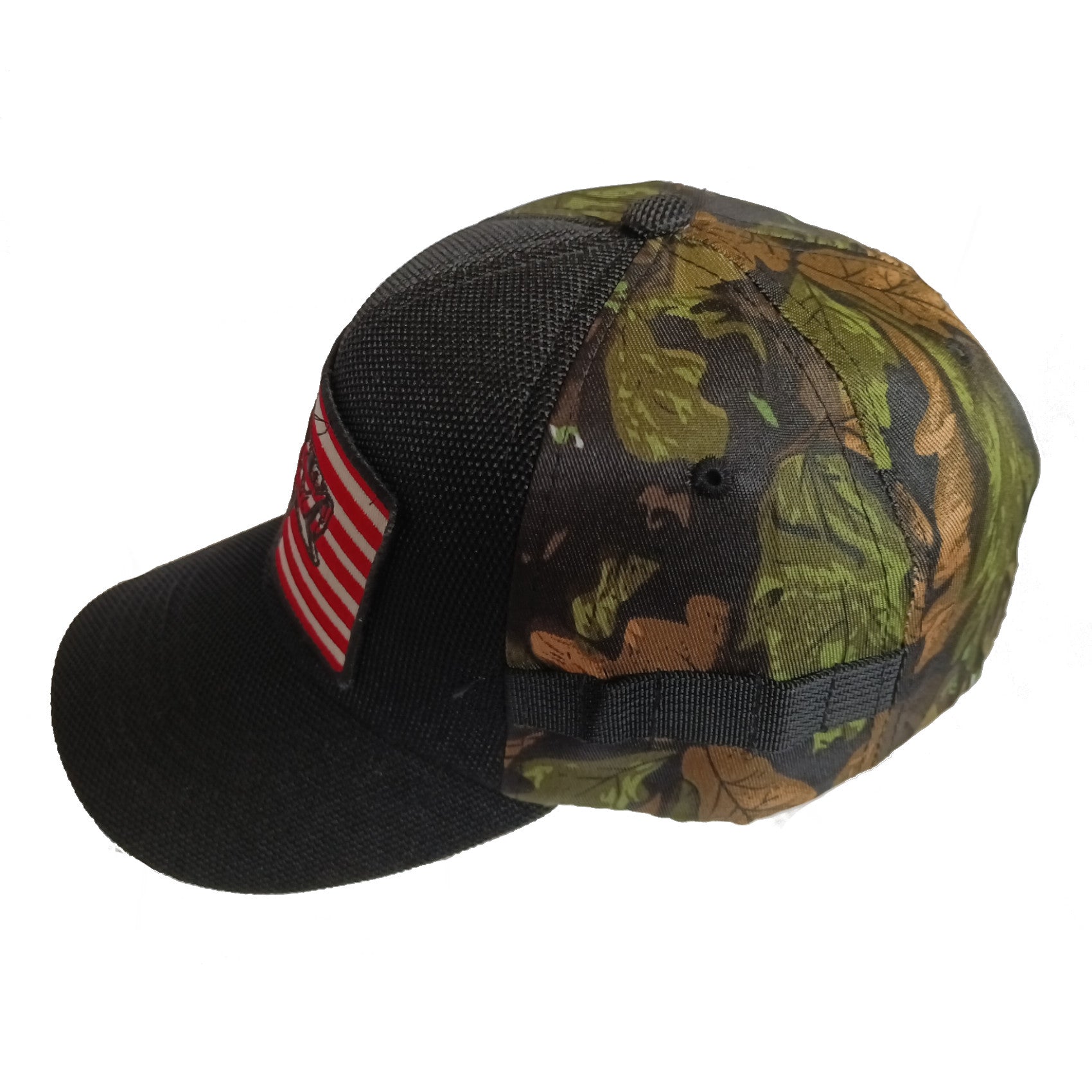 Bass Fishing USA Flag Theme Patch Trucker Hat Cap (Black/Camouflage)