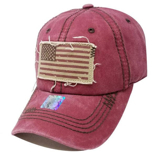 US Flag Vintage Distressed Baseball Hat Cap (Maroon)