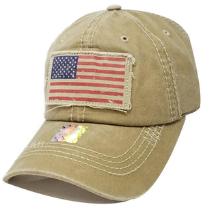 US Flag Vintage Distressed Baseball Hat Cap (Khaki)
