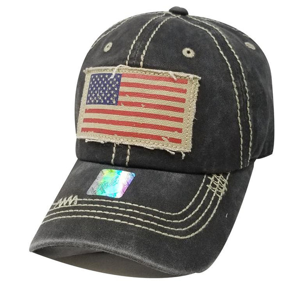 US Flag Vintage Distressed Baseball Hat Cap (Denim)