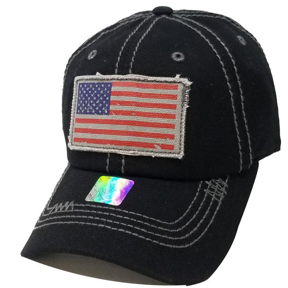US Flag Vintage Distressed Baseball Hat Cap (Black)
