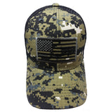 US Flag Patch Embroidered Mesh Trucker Baseball Hat Cap (Black Camouflage)