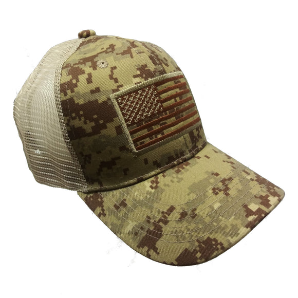 US Flag Patch Embroidered Mesh Trucker Baseball Hat Cap (Desert Digital Camouflage)