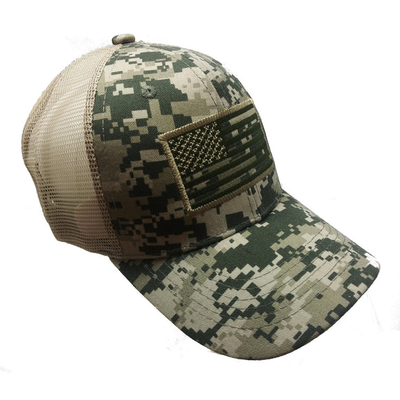 US Flag Patch Embroidered Mesh Trucker Baseball Hat Cap (Green Digital Camouflage)