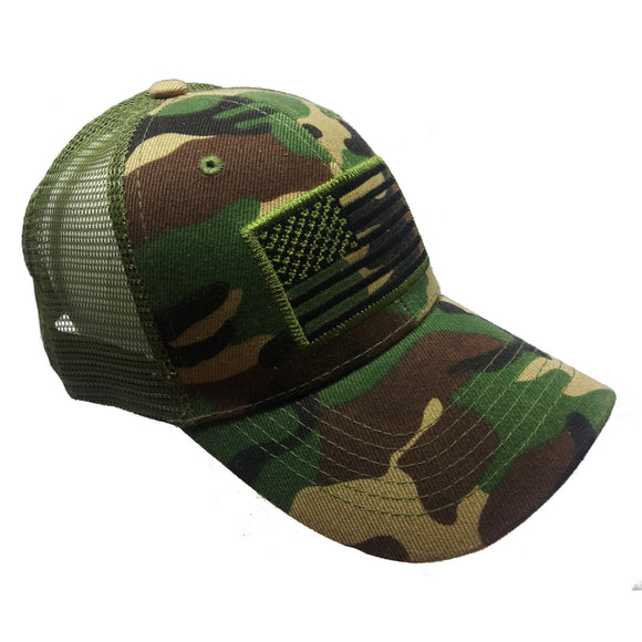 US Flag Patch Embroidered Mesh Trucker Baseball Hat Cap (Green Camouflage)