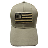 US Flag Patch Embroidered Mesh Trucker Baseball Hat Cap (Khaki)