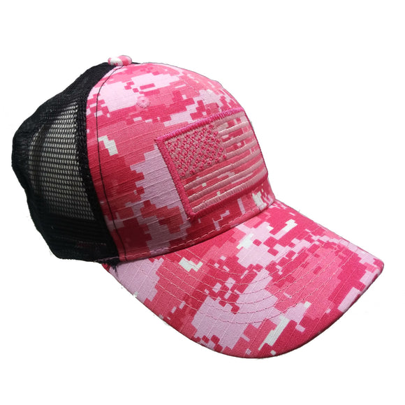 US Flag Patch Embroidered Mesh Trucker Baseball Hat Cap (Pink)