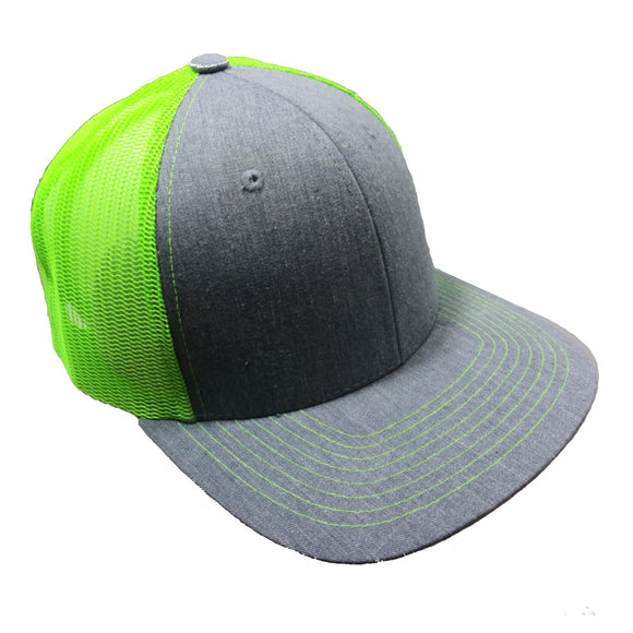 Cambridge Mesh Back Trucker Hat Cap (Grey/Neon)