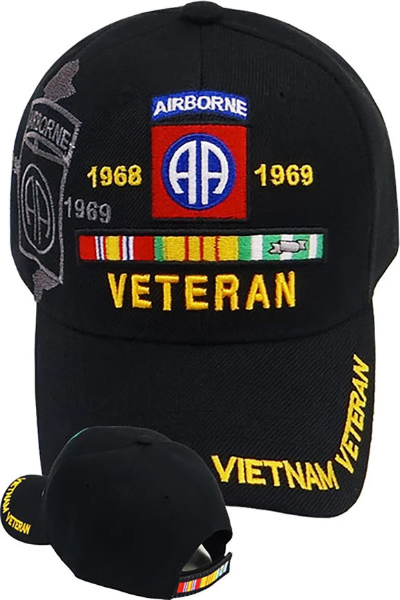 US Military 82nd Airborne Vietnam Veteran 1968 - 1969 Black Adjustable Baseball Hat Cap