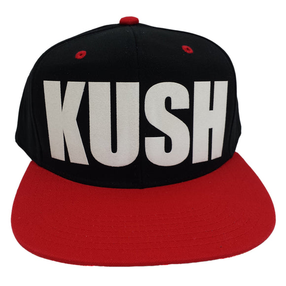 Kush Flock Print Style Snapback Hat Cap (Black/Red)