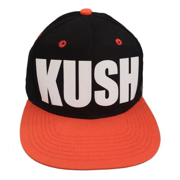 Kush Flock Print Style Snapback Hat Cap (Black/Orange)