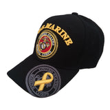 US Military Marine Corps Yellow Ribbon Brim Baseball Hat Cap (Black)