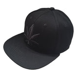 Cannabis Marijuana Leaf Embroidered Black Shadow Flat Bill Snapback Hat Cap
